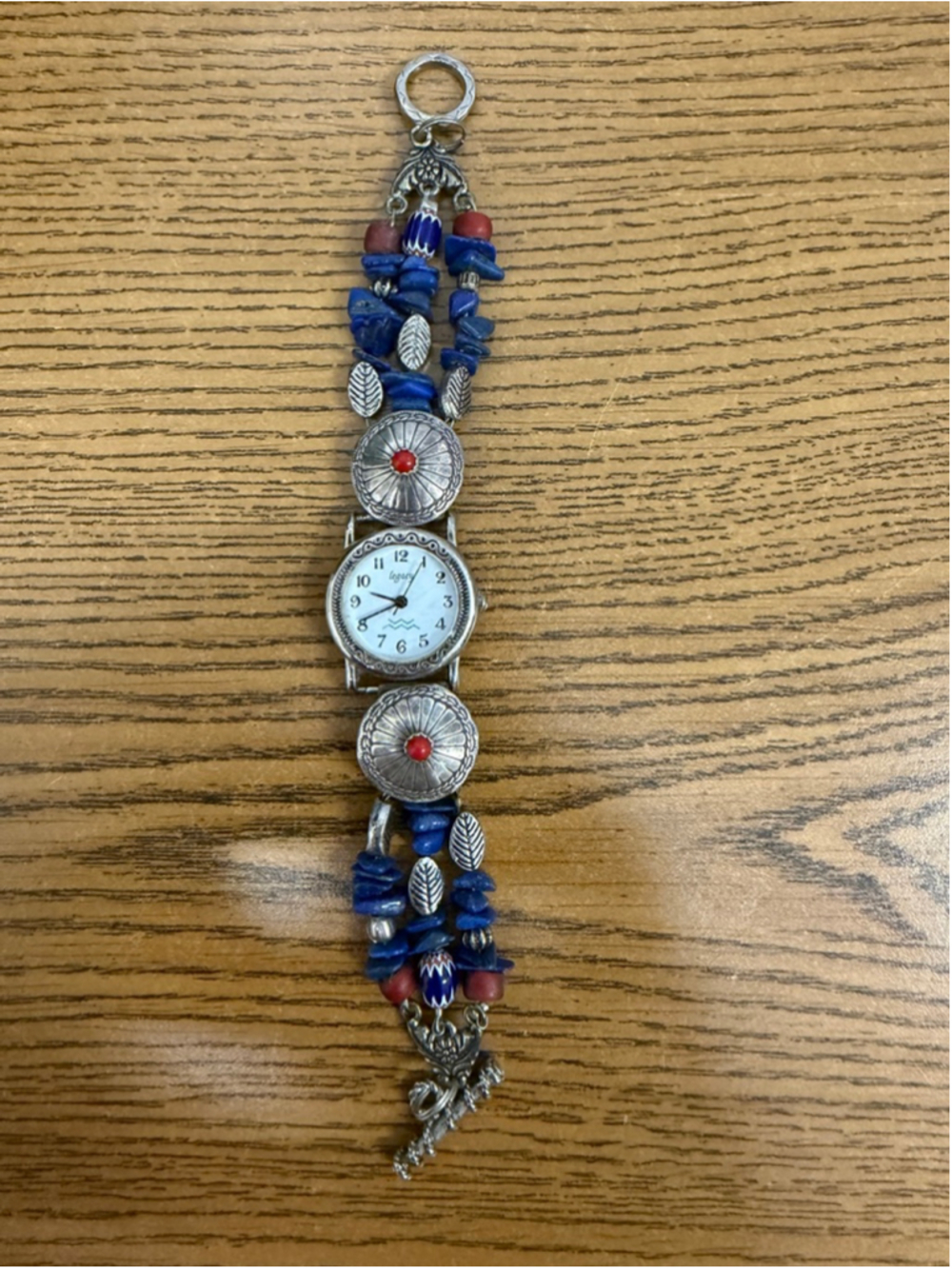 Vintage Southwestern Style Legacy Watch Bracelet Blue Lapis Look Bead Concho